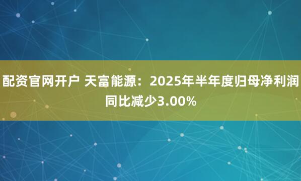 配资官网开户 天富能源：2025年半年度归母净利润同比减少3.00%